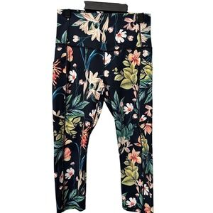 Ododos Navy Floral Print High Waist Capri Leggings Athletic Workout Activewear M